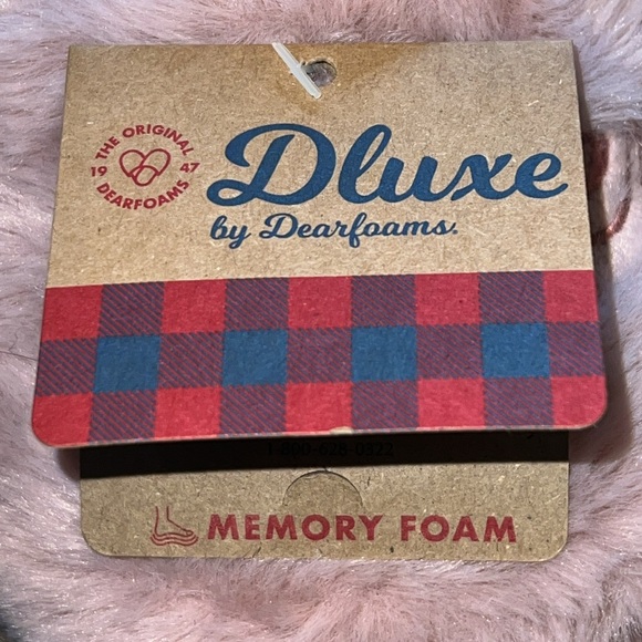 🌟NWT🌟 Dluxe by Dearfoams Pink "Super Mom" Faux Fur Slide House Slipper - Picture 8 of 11